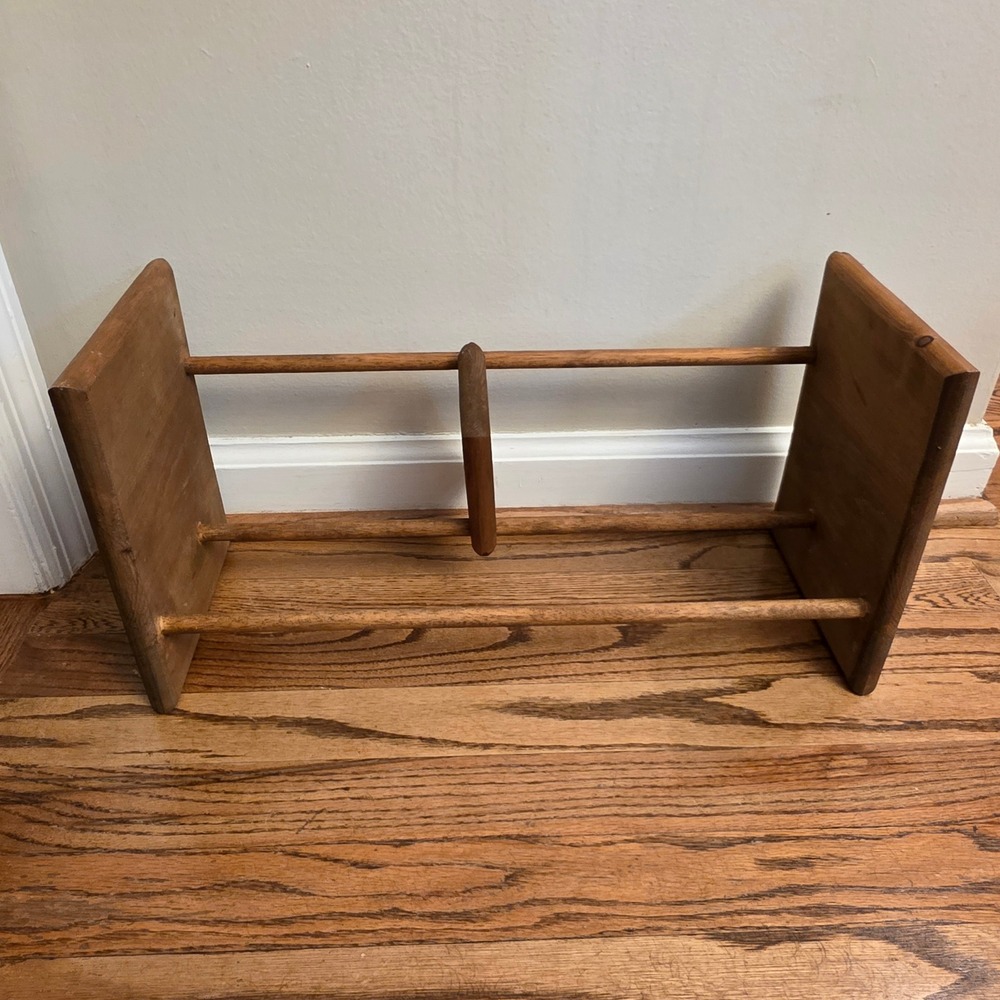 Vintage Wood Spindle Cook Book Rack Adjustable Sliding Divider 18" Stand Only - Picture 3 of 6
